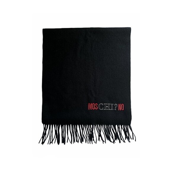 Moschino Men's Merino Wool Fringe Scarf Black NWOT - Picture 4 of 5